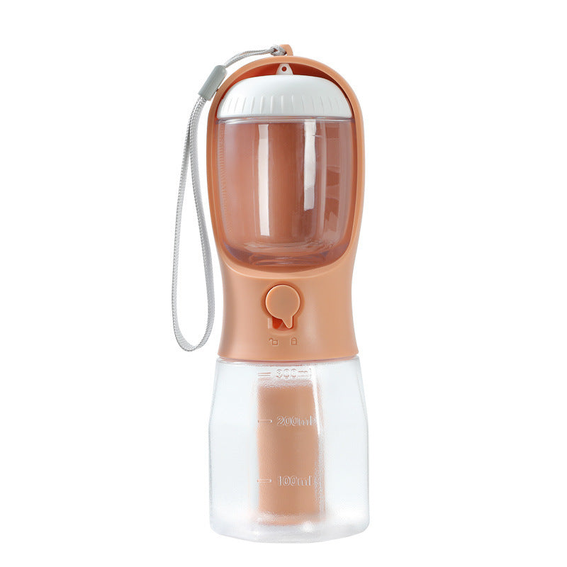 3-in-1 Portable Pet Water Bottle – 300ml Water + Food Container + Waste Bag Dispenser