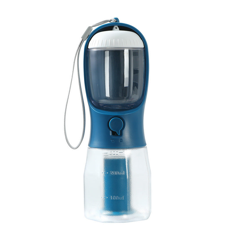 3-in-1 Portable Pet Water Bottle – 300ml Water + Food Container + Waste Bag Dispenser