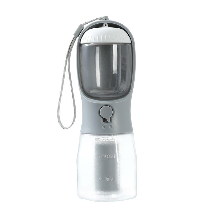 3-in-1 Portable Pet Water Bottle – 300ml Water + Food Container + Waste Bag Dispenser