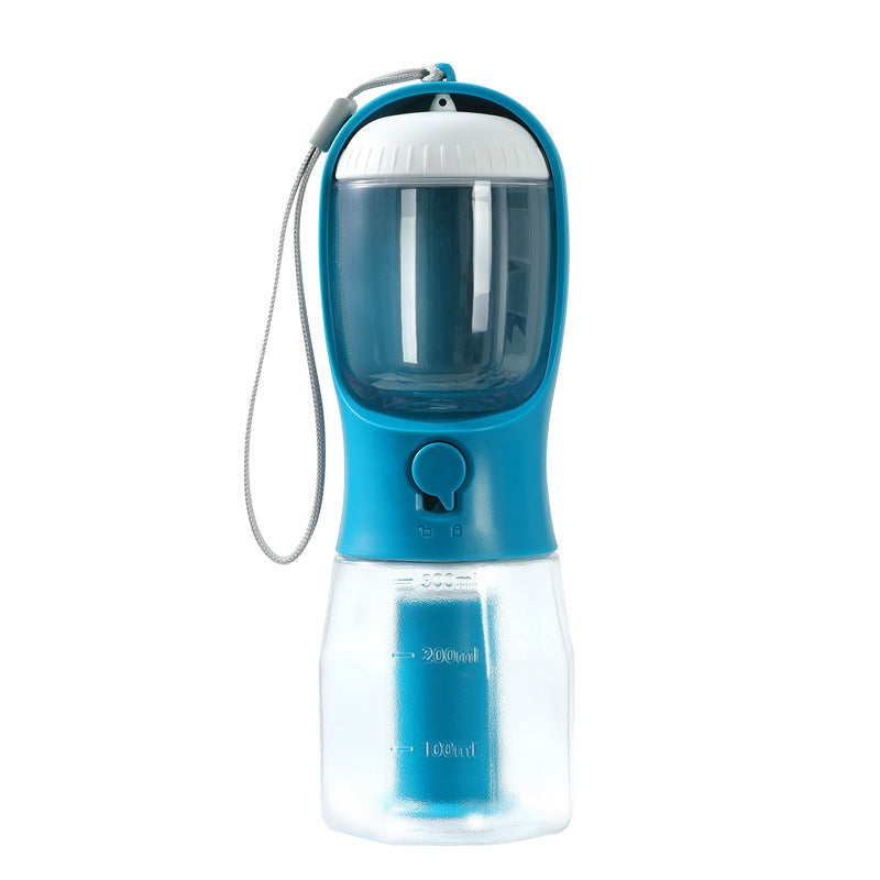 3-in-1 Portable Pet Water Bottle – 300ml Water + Food Container + Waste Bag Dispenser