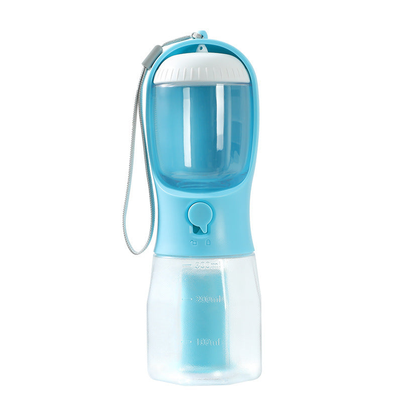 3-in-1 Portable Pet Water Bottle – 300ml Water + Food Container + Waste Bag Dispenser