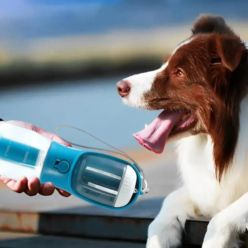 3-in-1 Portable Pet Water Bottle – 300ml Water + Food Container + Waste Bag Dispenser