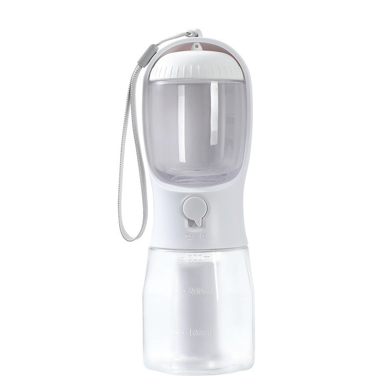 3-in-1 Portable Pet Water Bottle – 300ml Water + Food Container + Waste Bag Dispenser