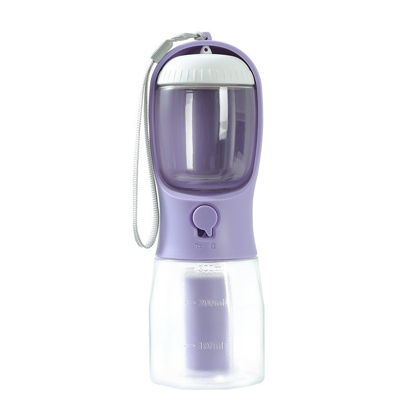 3-in-1 Portable Pet Water Bottle – 300ml Water + Food Container + Waste Bag Dispenser