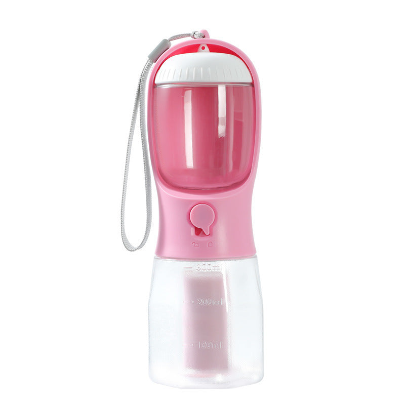 3-in-1 Portable Pet Water Bottle – 300ml Water + Food Container + Waste Bag Dispenser