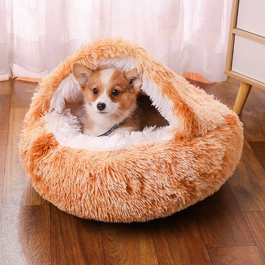 Cozy Round Dog Bed – Soft Fabric Pet House for Small to Medium Dogs (Multiple Sizes & Colors)